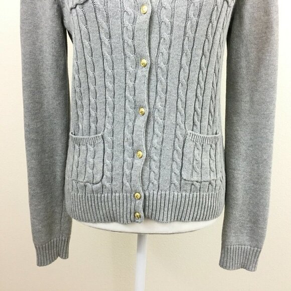 Adrienne Vittadini Gray Cable Knit Cardigan Sweater Career Size M 100% Cotton - Picture 3 of 10